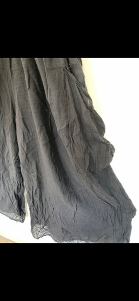 RitaNoTiara black gauze cotton wide leg big pocket pants