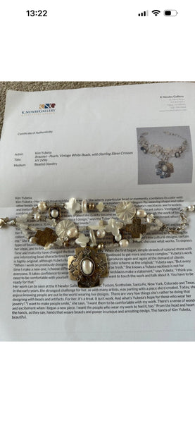 Kim Yubeta OOAK cross charm bracelet mother of pearl silver certificate western
