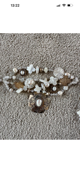 Kim Yubeta OOAK cross charm bracelet mother of pearl silver certificate western