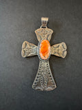 Large Silver Spiny Oyster Cross Pendant Navajo