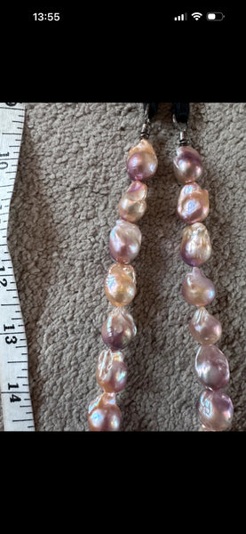 Baroque Edison Pearls iridescent necklace pinks new adjustable length