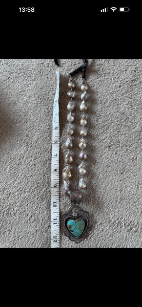 Deeta by Design baroque pearl necklace large turquoise with silver heart new