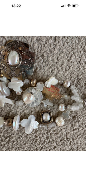Kim Yubeta OOAK cross charm bracelet mother of pearl silver certificate western