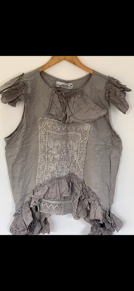Pale Grey Vintage crochet sleeveless Top