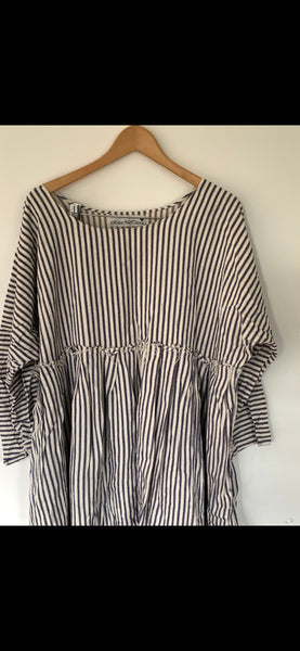 May Ticking blue Stripe  Cotton Dress One Size
