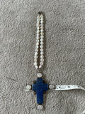 Joan Slifka Coin Pearl Necklace large lapis cross