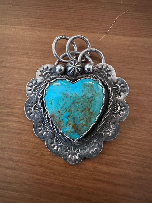 925 Silver and turquoise large heart pendant