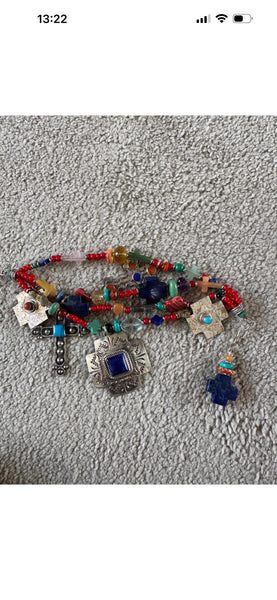 Kim Yubeta OOAK cross charm bracelet lapis spiny silver cert south western boho