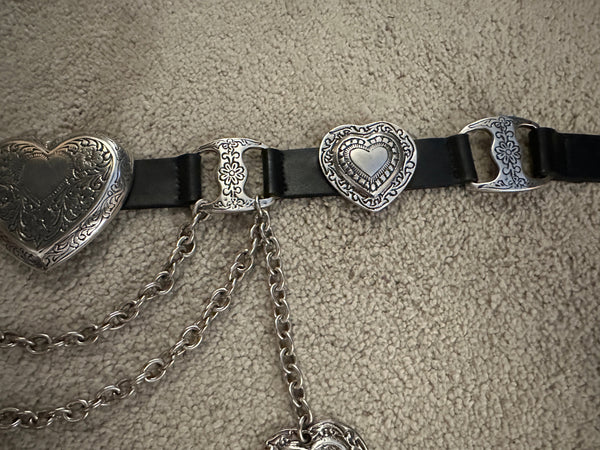 BNWOT Streets Ahead Mia Heart leather belt L black silver made in USA adjustable