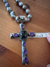 Huge chimney Butte Silver and Amethyst cross pendant on Baroque pearl necklace