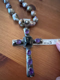 Huge chimney Butte Silver and Amethyst cross pendant on Baroque pearl necklace