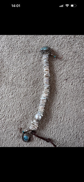 NEW antique white coin pearl and turquoise heart bracelet.