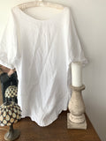 Curve Hem  White Linen Top