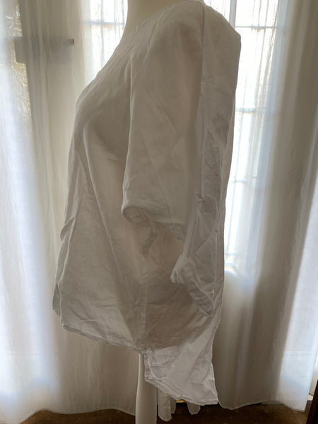Simple Asymmetric White Linen Top