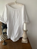 Curve Hem  White Linen Top
