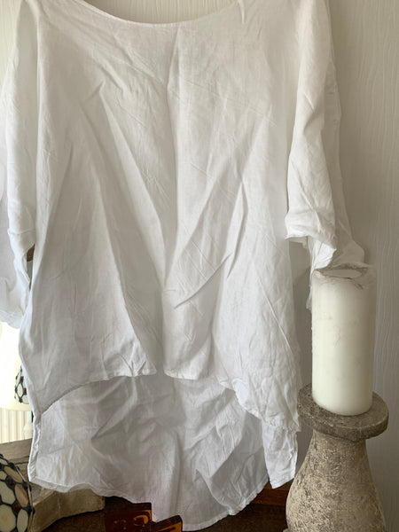 Simple Asymmetric White Linen Top