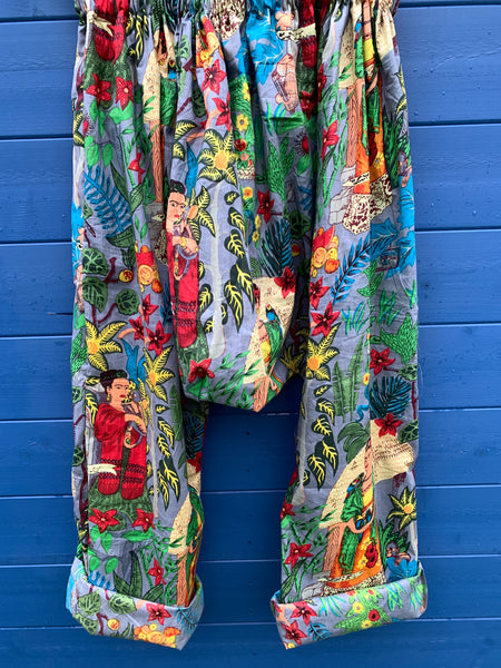 Ready to Ship Frida Kahlo Grey Harem Pants