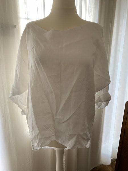 Simple Asymmetric White Linen Top