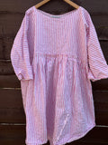 Ready to Ship May Ticking Stripe Pink Cotton Dress One Size