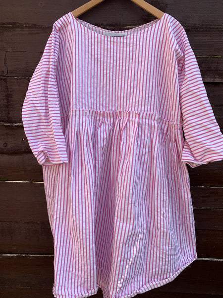 Ready to Ship May Ticking Stripe Pink Cotton Dress One Size