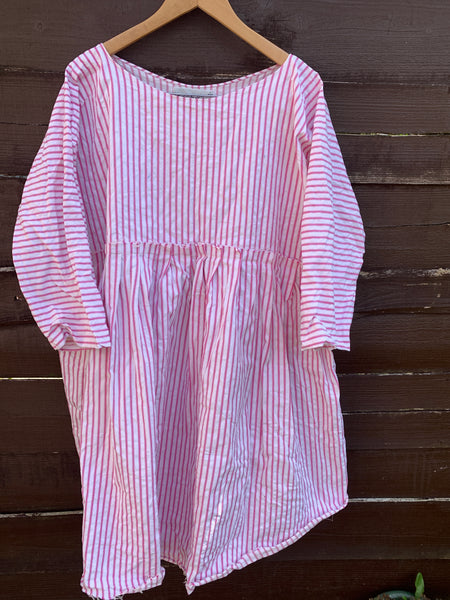 Ready to Ship May Ticking Stripe Pink Cotton Dress One Size