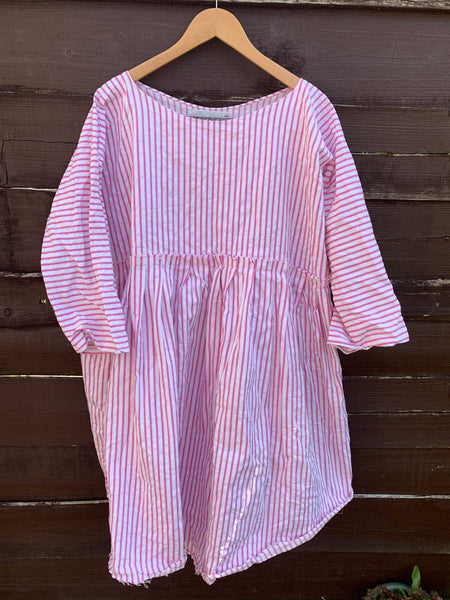 Ready to Ship May Ticking Stripe Pink Cotton Dress One Size
