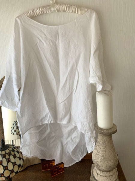 Simple Asymmetric White Linen Top