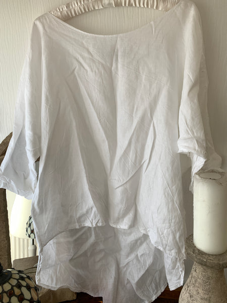 Simple Asymmetric White Linen Top