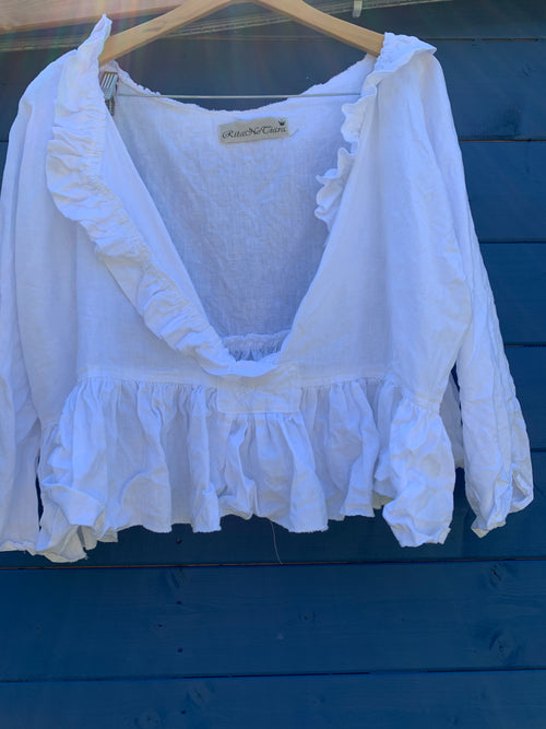 Ready to Ship Short Saffy Linen Top One Size