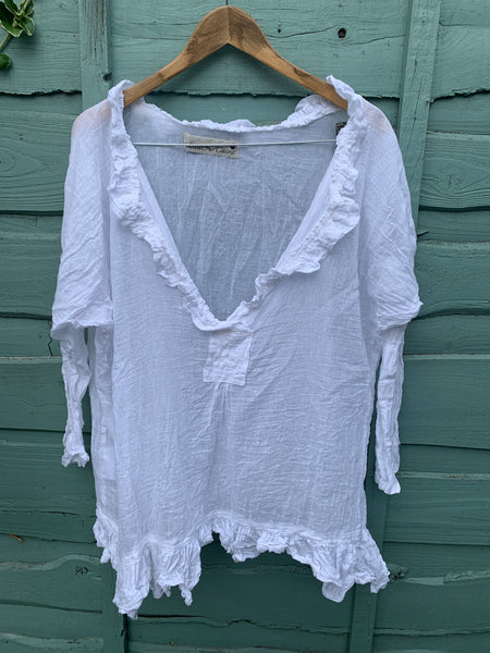 Ready to Ship  Saffy White Gauze Cotton Prairie Top One Size