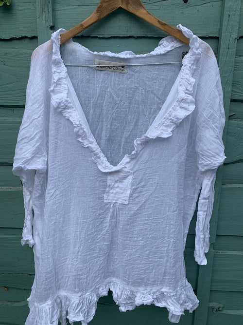 Ready to Ship  Saffy White Gauze Cotton Prairie Top One Size