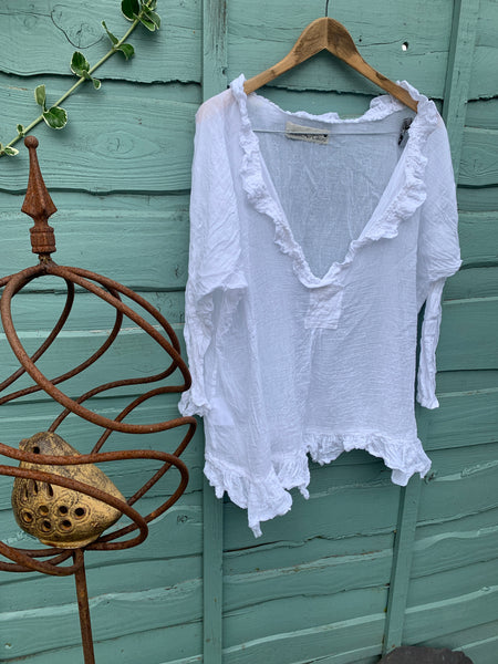 Ready to Ship  Saffy White Gauze Cotton Prairie Top One Size