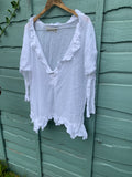Ready to Ship  Saffy White Gauze Cotton Prairie Top One Size