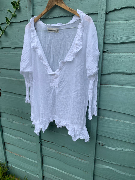 Ready to Ship  Saffy White Gauze Cotton Prairie Top One Size