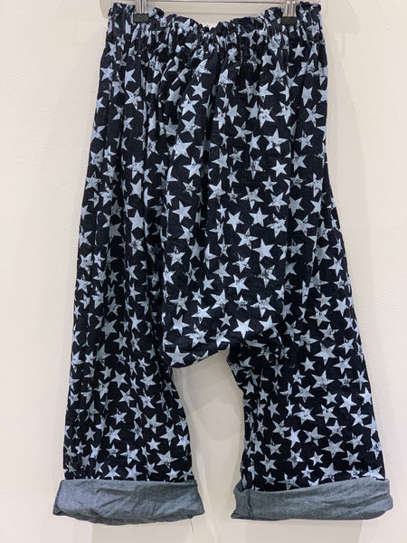 Denim Star Print Harem Pants