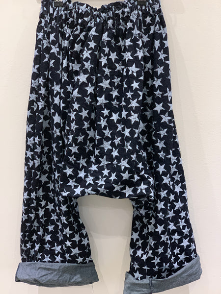 Denim Star Print Harem Pants